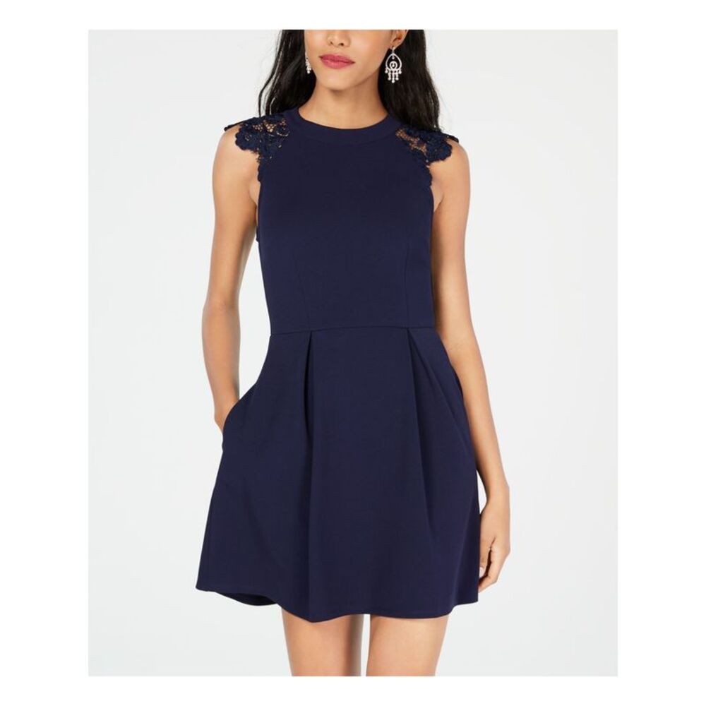 SPEECHLESS Womens Navy Back Pleats At Waist Cap Sleeve Short Dress XL